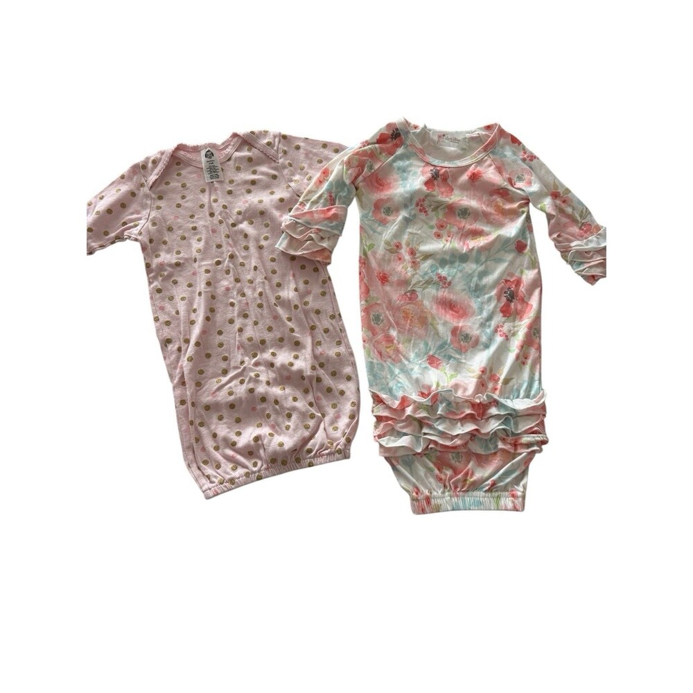 Pink Floral & Pink/Gold Polka Dot Sleeper Gown Size 0-6 Months